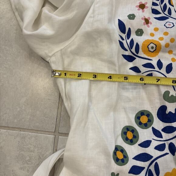 Boden Linen Balloon Sleeve Tie Waist Dress Pockets US 12R White Multi NWT - Picture 6 of 11